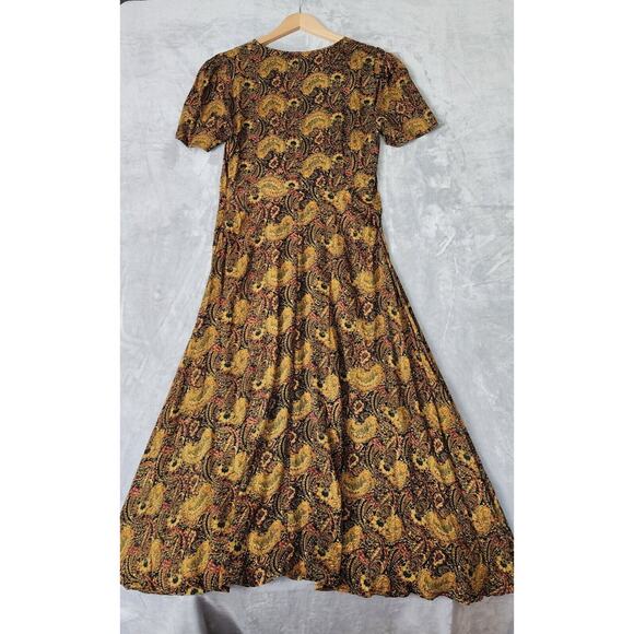 Free People Dress Womens 6 Small Olivia Midi Paisley Print Smocked Pleated Gold - Picture 5 of 11